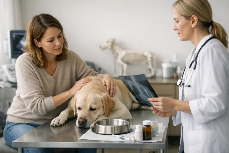 Ein Hund beim Tierarzt zur Untersuchung seiner Appetitlosigkeit.