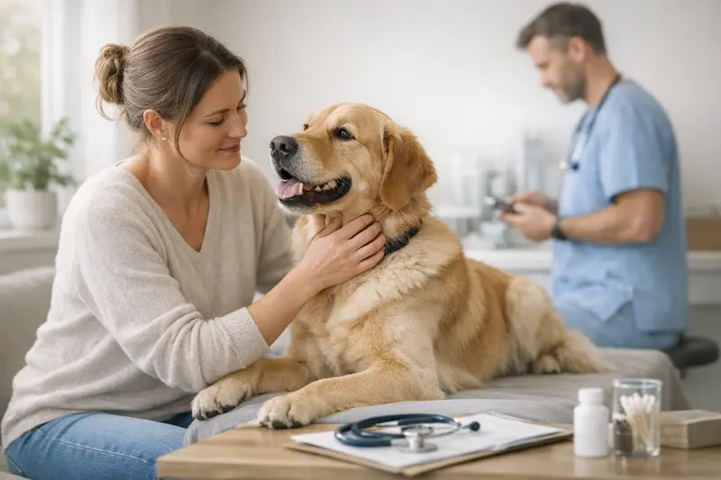 Ein Hund beim Tierarzt für eine Vorsorgeuntersuchung.