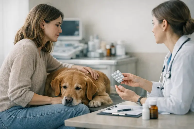 Ein Hund wird beim Tierarzt auf Hautprobleme untersucht.
