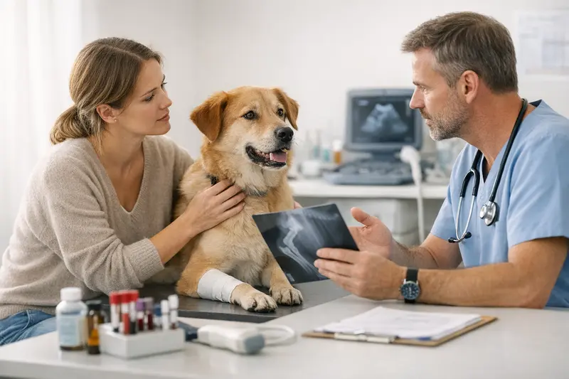 Tierarztprüfung Hund Gesundheit Tierarzt untersucht einen Hund auf gesundheitliche Probleme