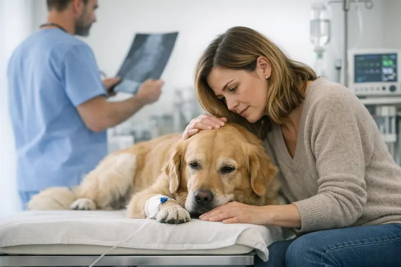 Wichtige Tarifpunkte für Notfälle in der Tierkrankenversicherung Hund beim Tierarzt zur Überprüfung von Kosten und Versicherungsschutz in Notfällen.