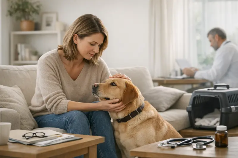 Hund in der Tierarztpraxis Ein Hund in einer Tierarztpraxis, der eine Untersuchung erhält und die verschiedenen Versicherungsoptionen für Hundehalter beleuchtet.