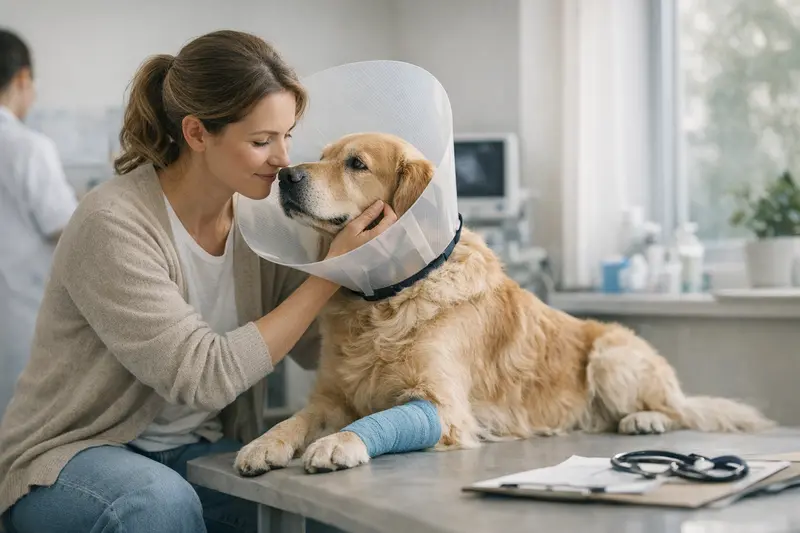 Tierärztliche Untersuchung eines Hundes vor einer Operation, um die Gesundheitszustände festzustellen.