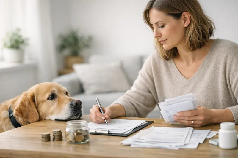 Selbstbeteiligung bei der Hundeversicherung Ein Hund mit einem Tierarzt über die Selbstbeteiligung bei der Hundeversicherung spricht.