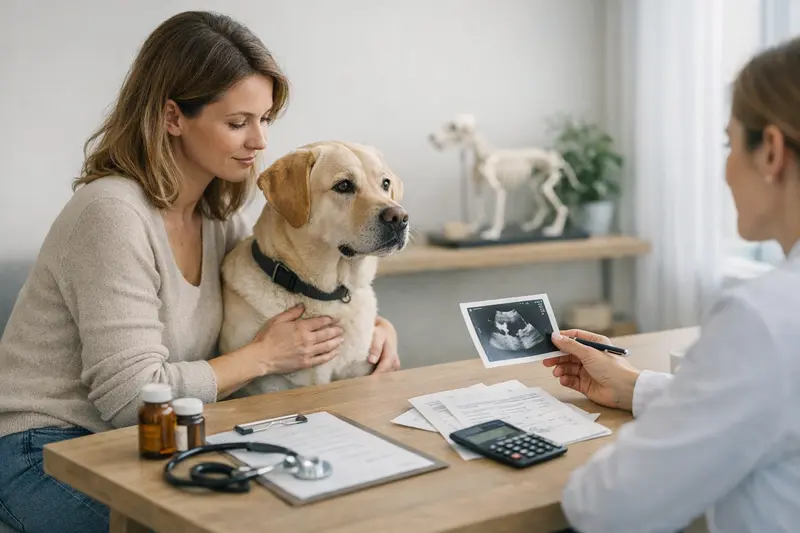 Tierarztdiagnose zur Hundevorsorge Ein Tierarzt untersucht einen Hund auf Anzeichen von Erkrankungen zur frühzeitigen Vorsorge.