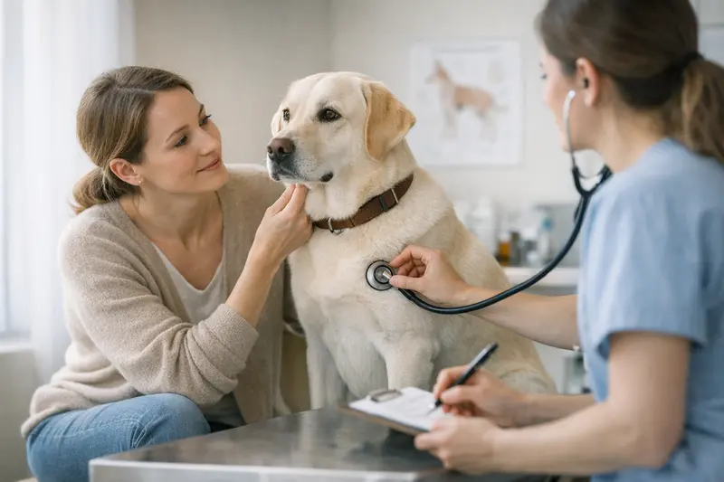 Vorsorgeuntersuchung beim Tierarzt Hund beim Tierarzt zur Vorsorgeuntersuchung für eine bessere Gesundheitsabsicherung.