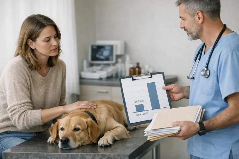Wichtigkeit von Limits in der Tierkrankenversicherung Tierarzt untersucht einen Hund zur Klärung von Tierarztkosten und Versicherungslimits.