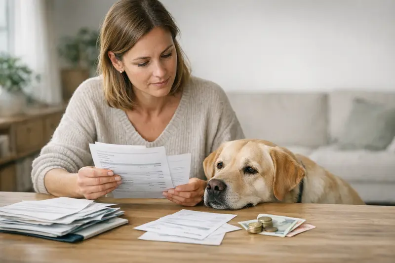 Selbstbeteiligung Tierarztkosten Illustration eines Hundes beim Tierarzt, symbolisiert die Selbstbeteiligung bei Tierarztkosten