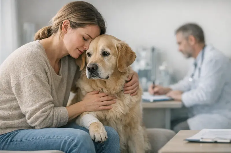 Hund beim Tierarzt zur Gesundheitsprüfung Ein Hund beim Tierarzt, der auf gesundheitliche Beschwerden untersucht wird.