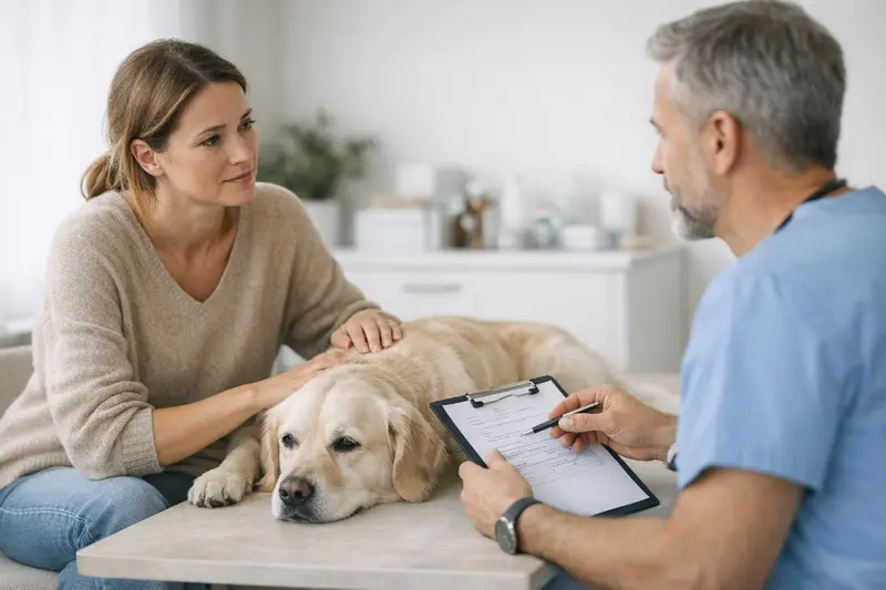 Gesundheitsprüfung beim Hund Hund beim Tierarzt zur Überprüfung seiner Vorerkrankungen und Versicherungsfragen