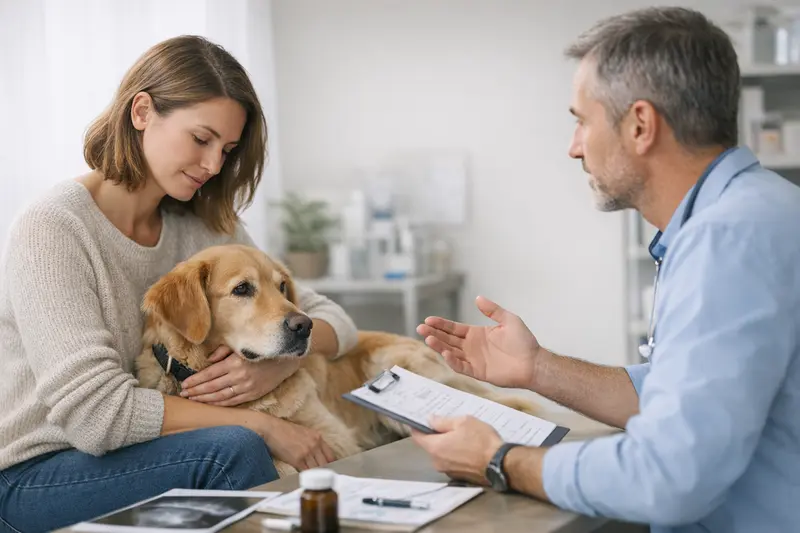 Tierarztbesuch zur Gesundheitsprüfung bei einem Hund.