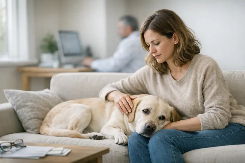 Ein Hund beim Tierarzt, der auf Vorerkrankungen und Wartezeiten in der Krankenversicherung untersucht wird.