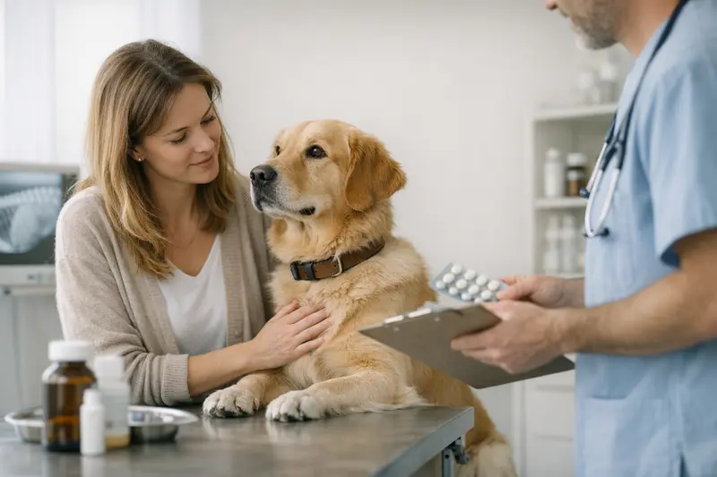 Hund Gesundheitsvorsorge beim Tierarzt Detailansicht eines Hundes beim Tierarzt, der eine Untersuchung erhält.