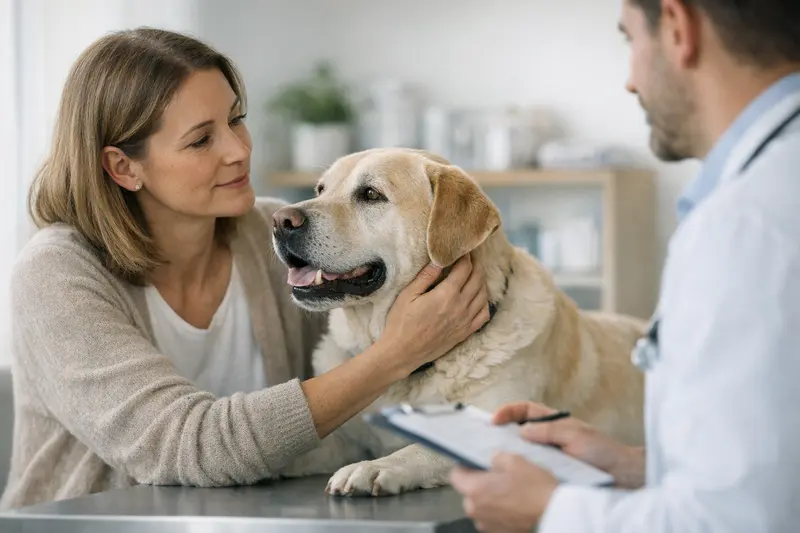 Gesundheitscheck für Hunde beim Tierarzt Ein gesunder Hund sitzt beim Tierarzt für einen Gesundheitscheck.
