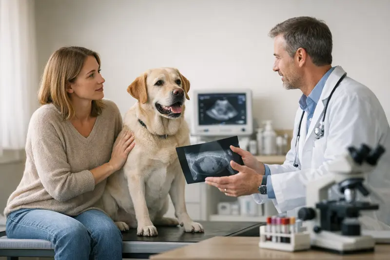 Tierarzt bei der Diagnostik eines kranken Hundes, um gesundheitliche Probleme zu klären.