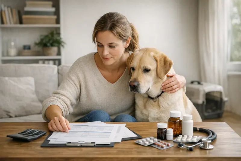 Ein Hund beim Tierarzt, der die Absicherung von Tierarztkosten thematisiert.