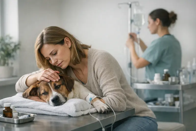 Hundeversicherung Tierarztkosten bei Vergiftungen Tierarzt untersucht Hund auf Vergiftungsanzeichen.