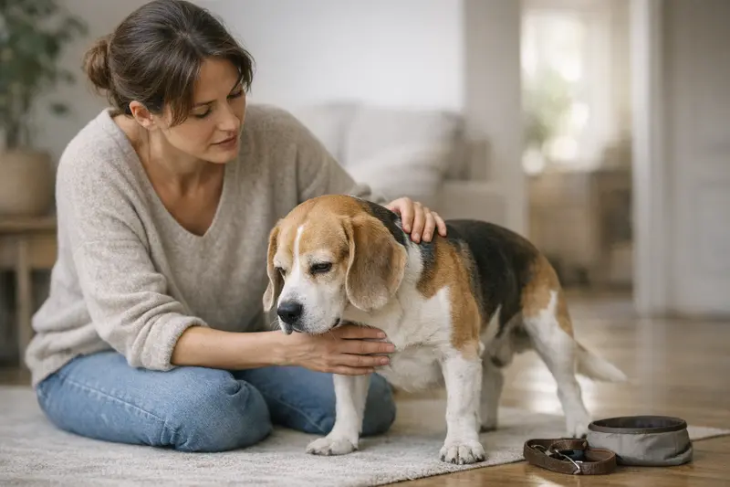 Häufiges Urinieren beim Hund Ein Hund, der häufig urinieren muss, sitzt auf einer Wiese und zeigt Anzeichen von Unruhe.