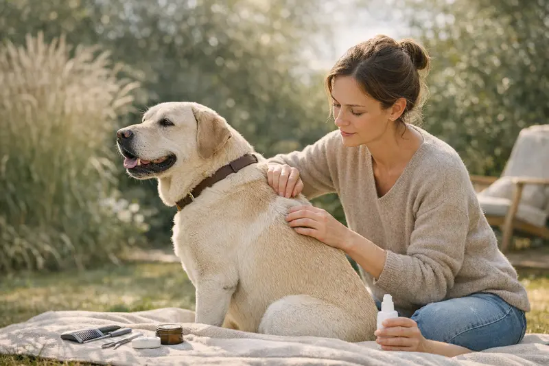 Vorsorgeuntersuchung Hund Tierarzt Ein Hund beim Tierarzt zur Vorsorgeuntersuchung gegen Parasiten und Hautprobleme