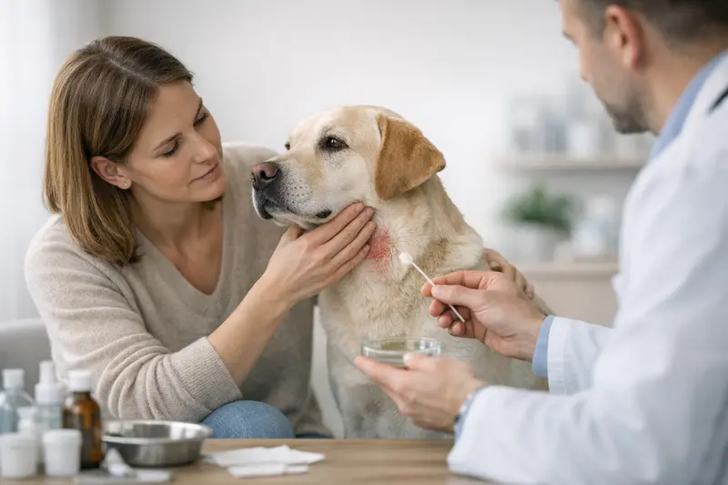 Hund mit Hautproblemen beim Tierarzt Hunde mit Hautproblemen beim Tierarzt zur Behandlung
