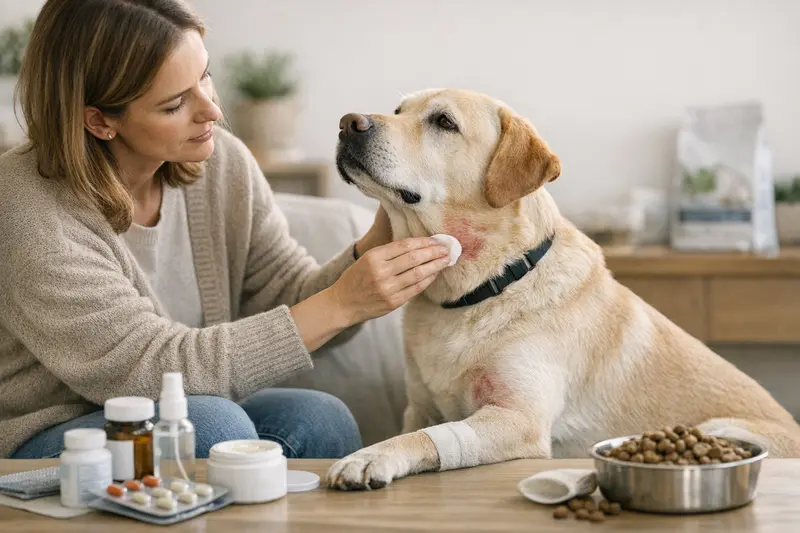 Ein Hund erhält tierärztliche Behandlung wegen Hautproblemen.