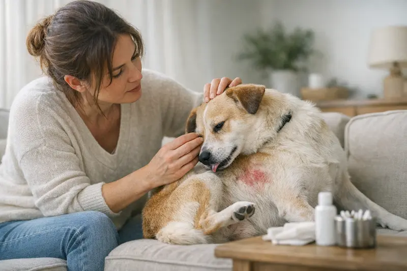 Hautprobleme bei Hunden Hunde mit Hautproblemen, die jucken und lecken.