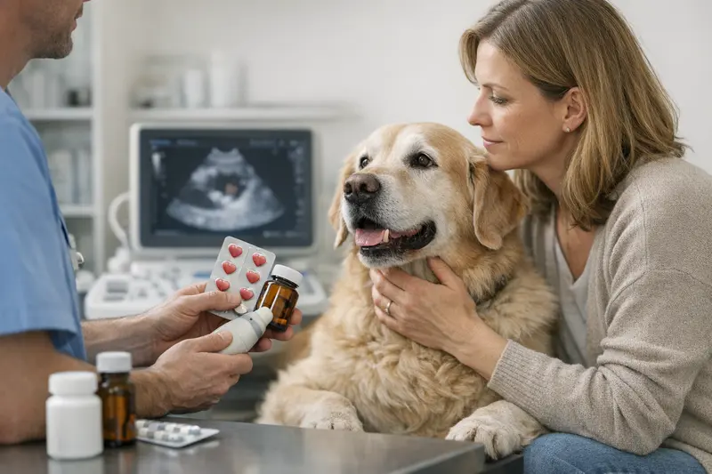 Hund beim Tierarzt für Herzuntersuchung Ein Hund wird vom Tierarzt untersucht, um mögliche Herzerkrankungen festzustellen.