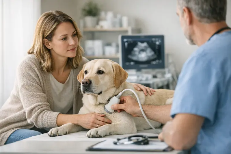 Untersuchung bei Vorerkrankungen beim Hund Hund beim Tierarzt zur Untersuchung von Vorerkrankungen