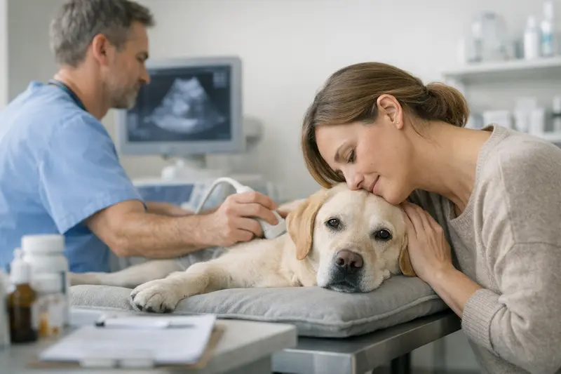 Hund beim Tierarzt zur Gesundheitsuntersuchung Ein Hund beim Tierarzt zur Untersuchung, wichtig für die Gesundheit und Kostenplanung
