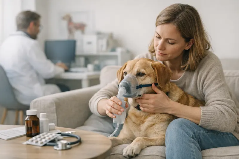 Ein Hund erhält eine Untersuchung durch den Tierarzt wegen Atemwegsproblemen.