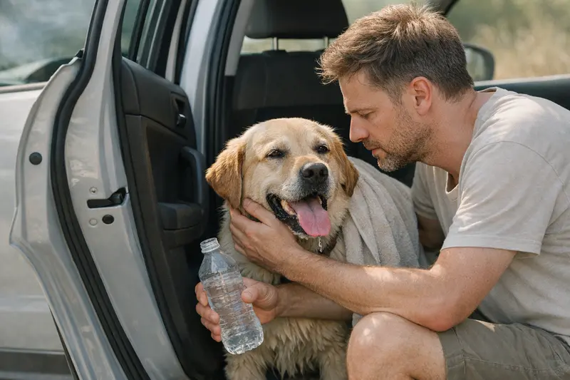 Anzeichen von Überhitzung bei Hunden Hund leidet unter Überhitzung im Sommer, erkennt man an starkem Hecheln und Unruhe.
