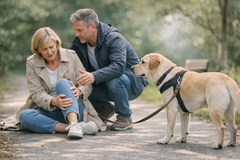 Hundehaftpflicht und Leinenpflicht Ein angeleinter Hund beim Spaziergang, der Möglichkeiten der Hundehaftpflichtversicherung zeigt.