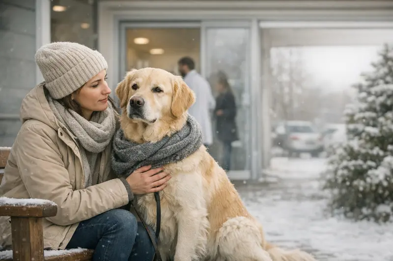 Hund beim Tierarzt, der auf den Versicherungsschutz wartet.