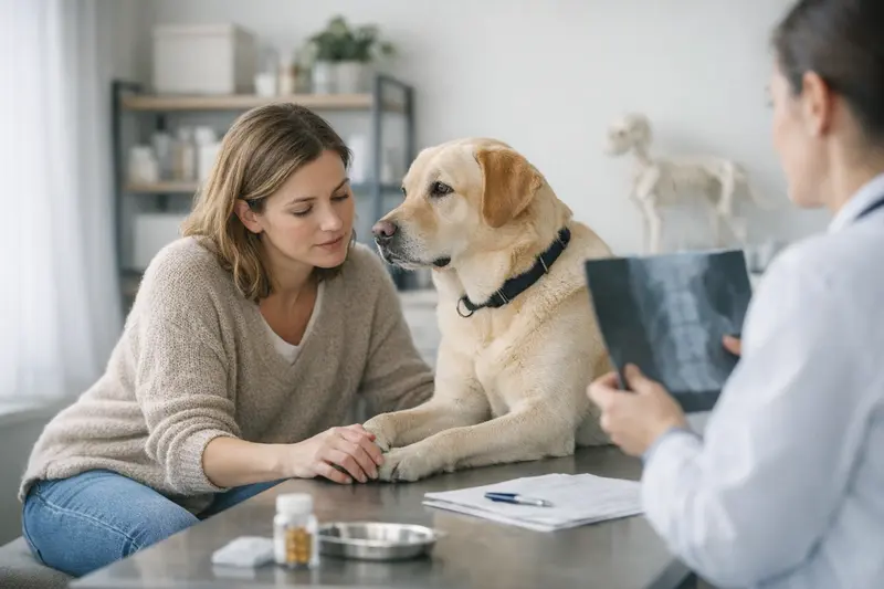 Tierarztuntersuchung von Hund mit Kostenüberblick Ein Hund, der tierärztlich untersucht wird, mit Fokus auf Kostenfragen der Hundekrankenversicherung.