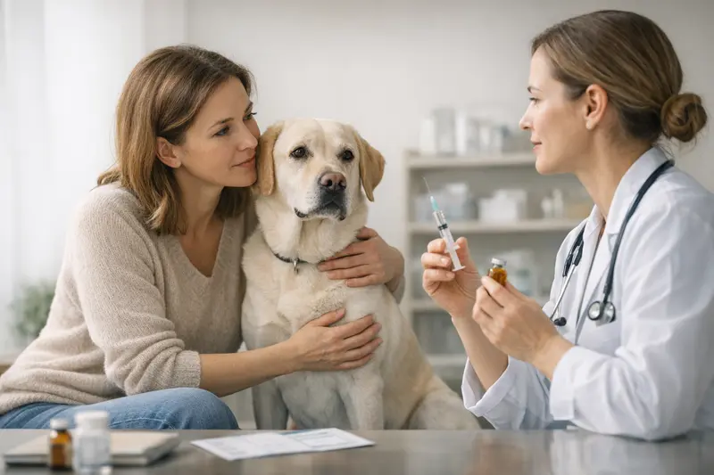 Tierarztbesuch zur Impfungen von Hunden Ein Hund bekommt eine Impfung beim Tierarzt, symbolisiert die Wichtigkeit der Hygiene und Vorsorge