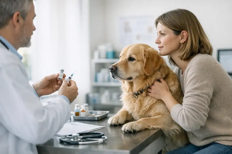 Tierarztkosten für Impfungen bei Hunden Tierarzt untersucht einen Hund vor der Impfung und erläutert die Kostenstrukturen.