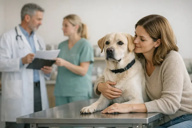 Impfkosten beim Tierarzt für Hunde verstehen Hundefotografie beim Tierarzt während der Impfung, die unterschiedlichen Kosten zeigt.