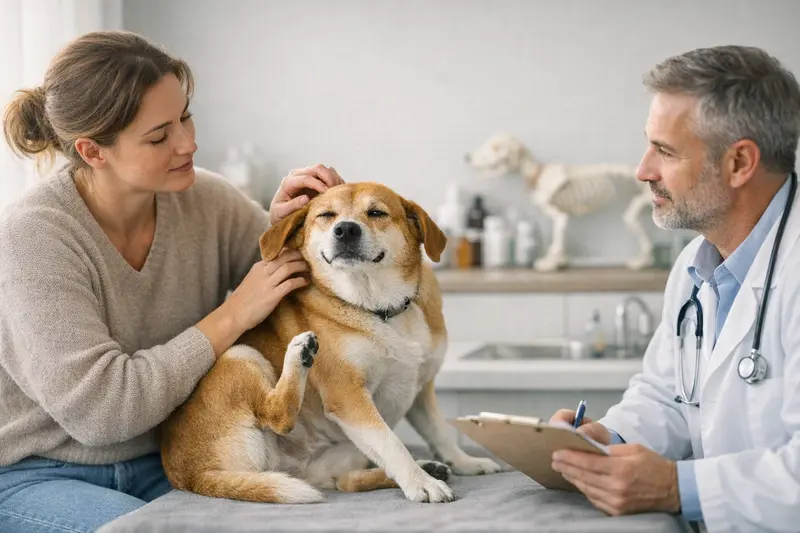 Ein Hund, der sich kratzt, symbolisiert die Herausforderungen bei der Tiergesundheit.