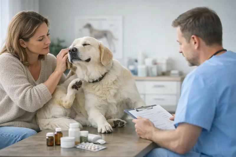 Hund mit Hautproblemen bei einem Tierarzt zur Untersuchung