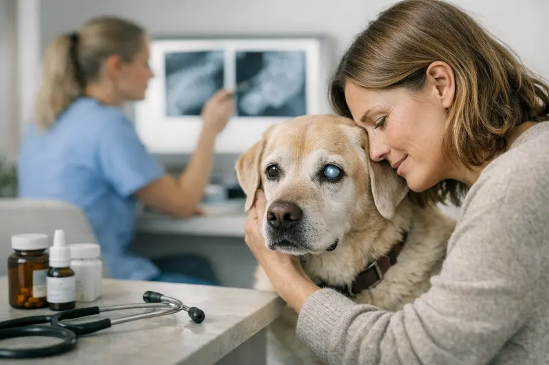 Hunde-OP-Versicherung und Diagnostik Tierarzt bei der Untersuchung eines Hundes vor einer Operation