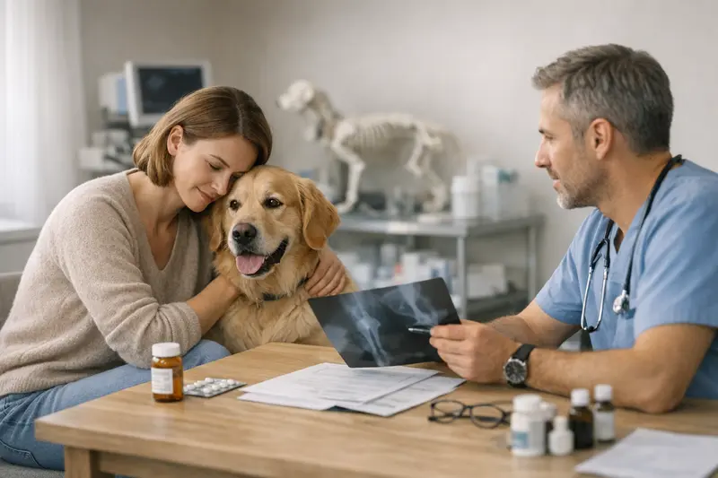Hundebesitzer vergleicht Tarife für eine Hundeversicherung.