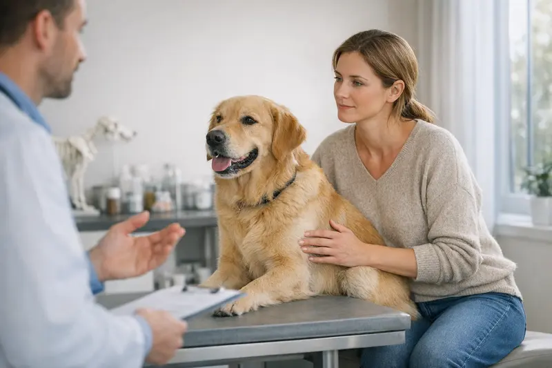 Tierarztuntersuchung Hund Eine Tierärztin beim Untersuchen eines Hundes in einer Klinik.
