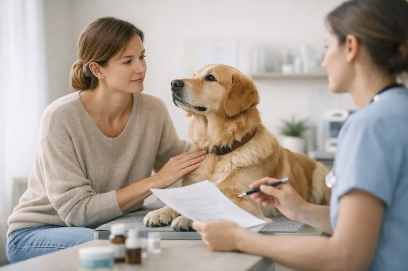 Vorsorgeuntersuchung für Hunde Ein Hund beim Tierarzt, bereit für eine Vorsorgeuntersuchung.
