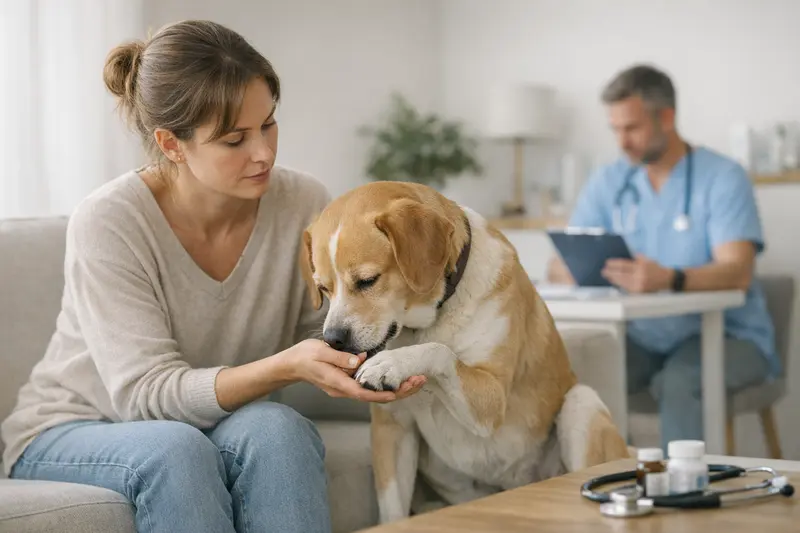 Tierarztbesuch Hund Schnappen Hund zeigt Anzeichen von Unbehagen und Schnappen.