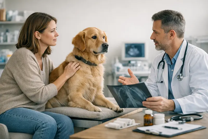 Hundehalter vergleicht verschiedene Tarifoptionen für Hundekrankenversicherungen