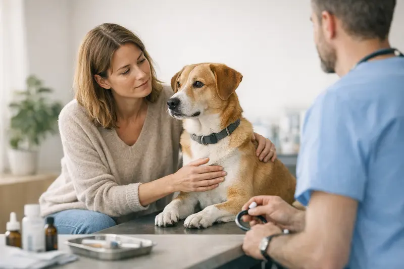Ein Hund beim Tierarzt zur Vorsorgeuntersuchung.