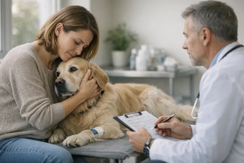 Hund zum Tierarzt Hund beim Tierarzt zur Untersuchung von Vorerkrankungen