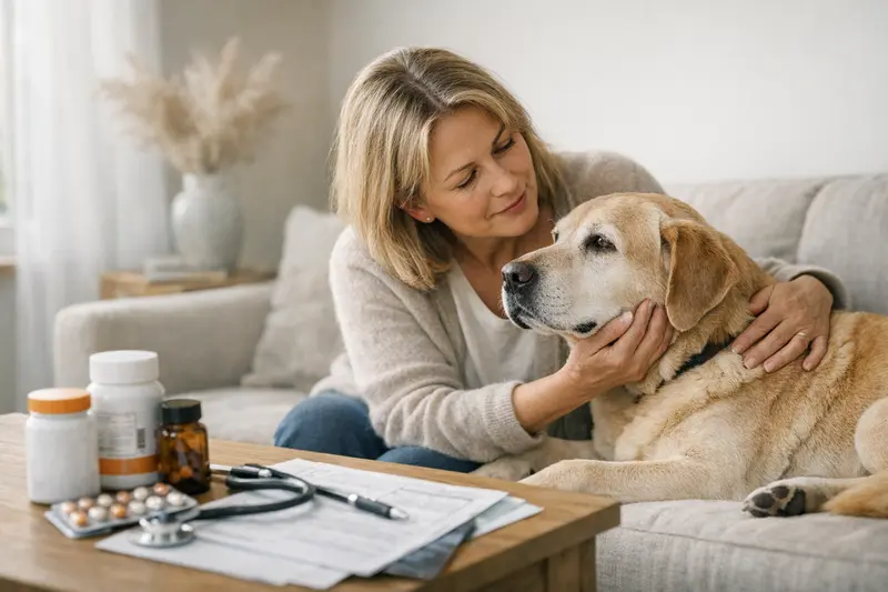 Älterer Hund erhält eine tierärztliche Untersuchung zur Gesundheitsüberprüfung.