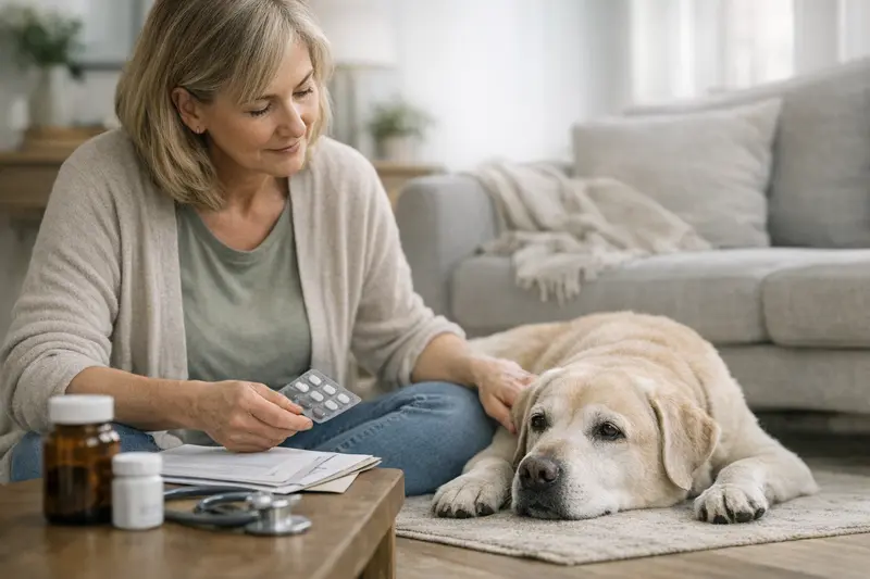 Tierarztuntersuchung älterer Hunde Älterer Hund wird beim Tierarzt untersucht, um gesundheitliche Vorerkrankungen zu klären.
