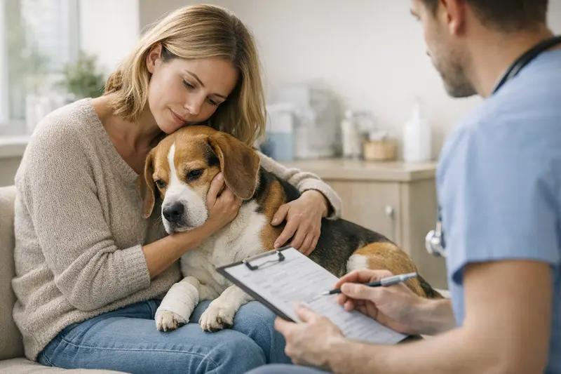 Hund beim Tierarzt Ein gesunder Hund beim Tierarzt zur Untersuchung, der die Bedeutung von Vorabinformationen für eine Hundekrankenversicherung verdeutlicht.